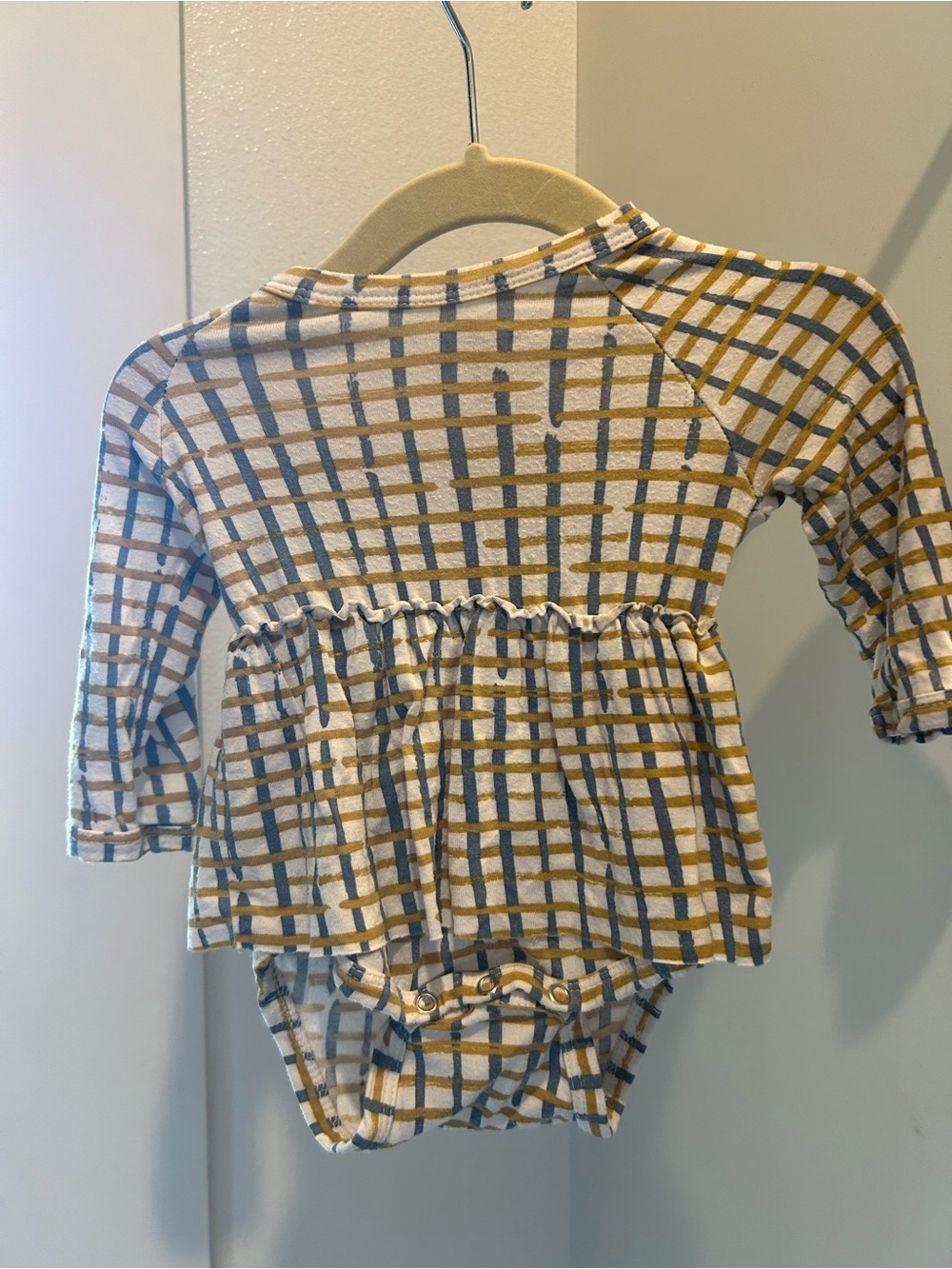 Spearmint Love Bamboo Plaid Long-Sleeve Bodysuit Dress - Mustard & Gray